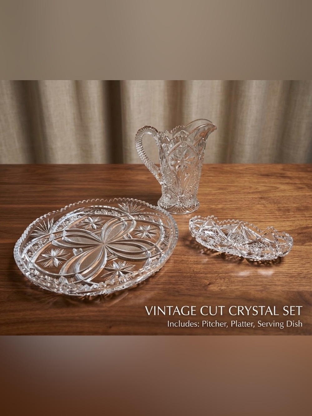 Vintage Cut Crystal Pitcher and Serving Set